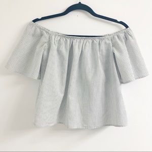 Black and white striped off the shoulder top